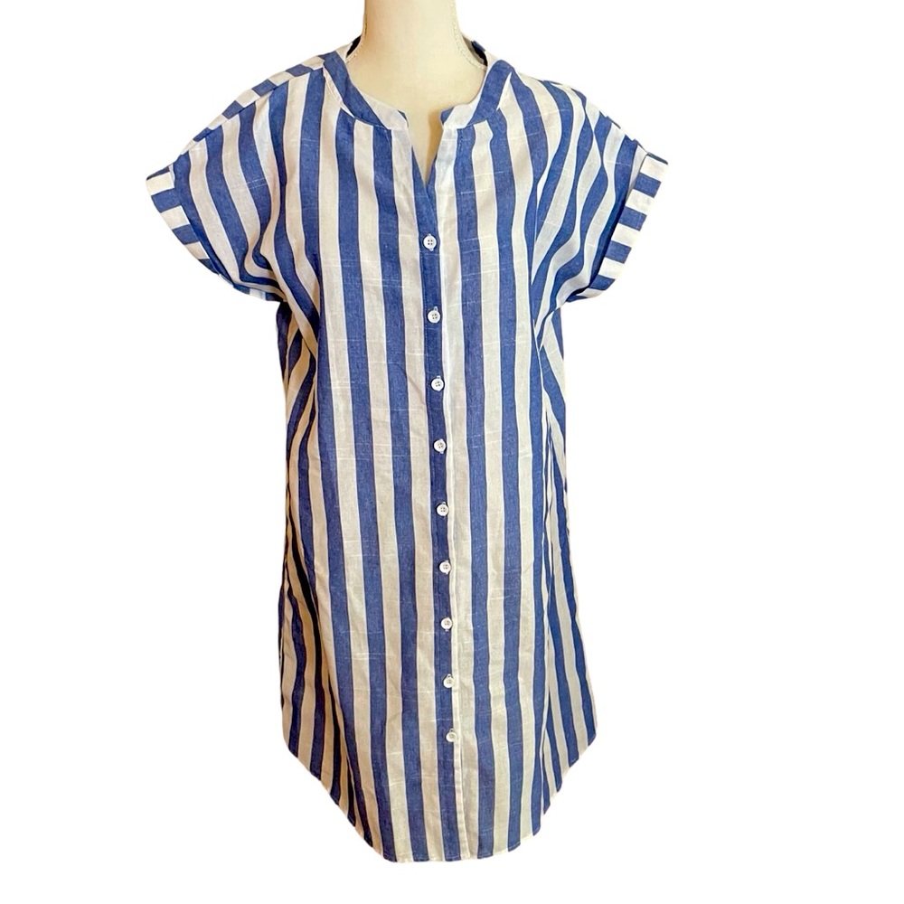 Emery Rose Chambray Dress Blue White Stripe size XL Short Sleeve button down